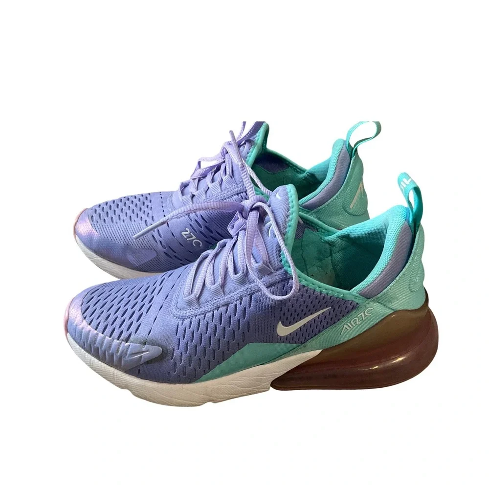 Nike Air Max 270 Youth 6.5Y Purple Teal BV1236-400 Iridescent Sneakers
